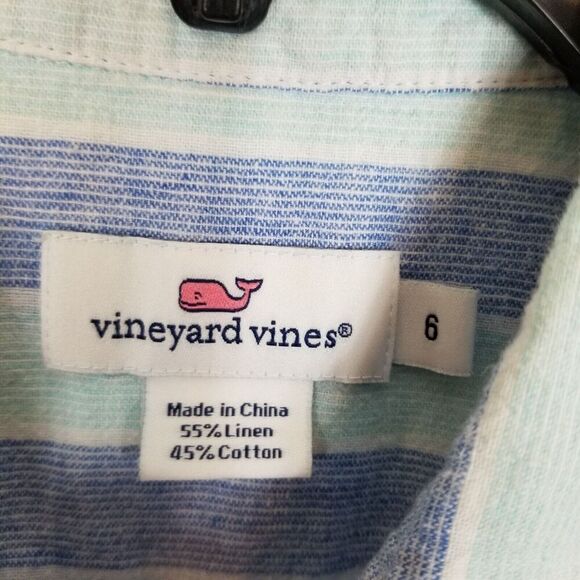 Vineyard Vines Women Linen Blend Cove‎ Poplin Shirt Sz 6 Blue Striped Nautical - Picture 5 of 5